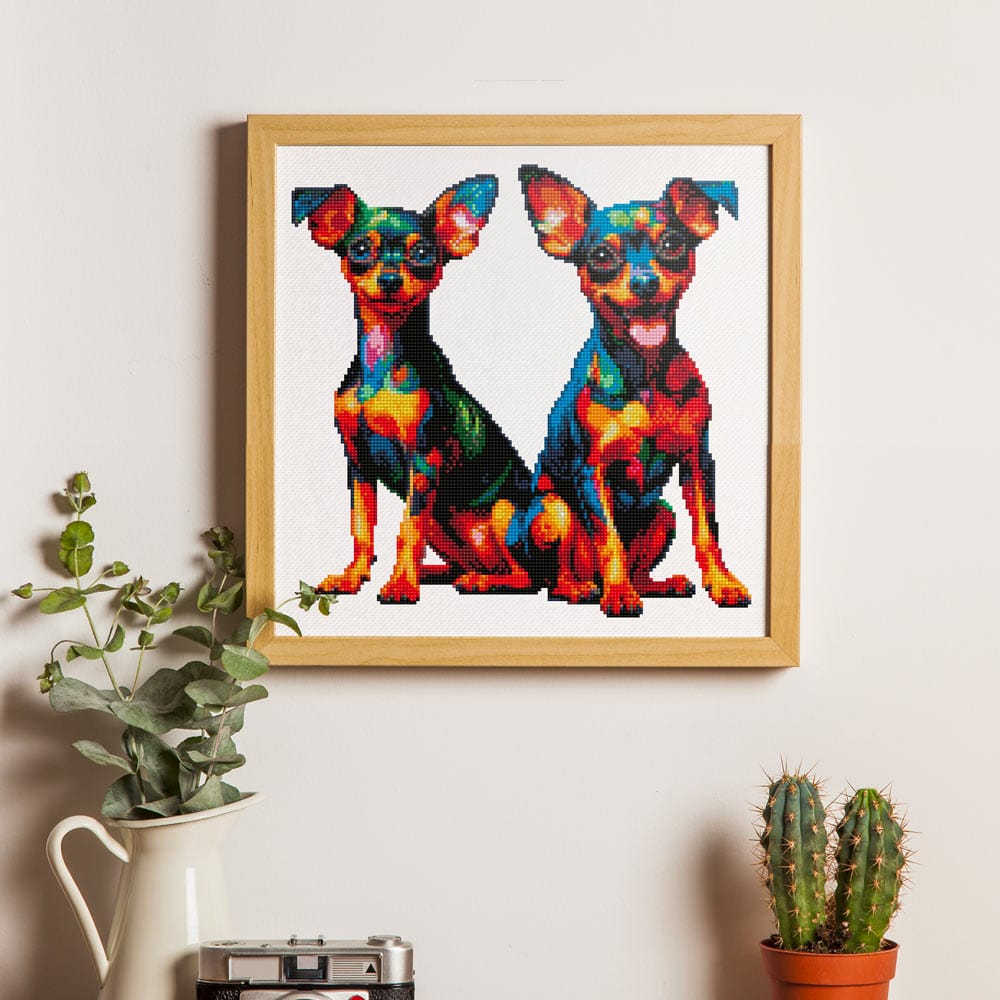 15.7"x15.7" / 40cm x 40cm Miniature Pinscher Twins Dog - Diamond Painting Kit