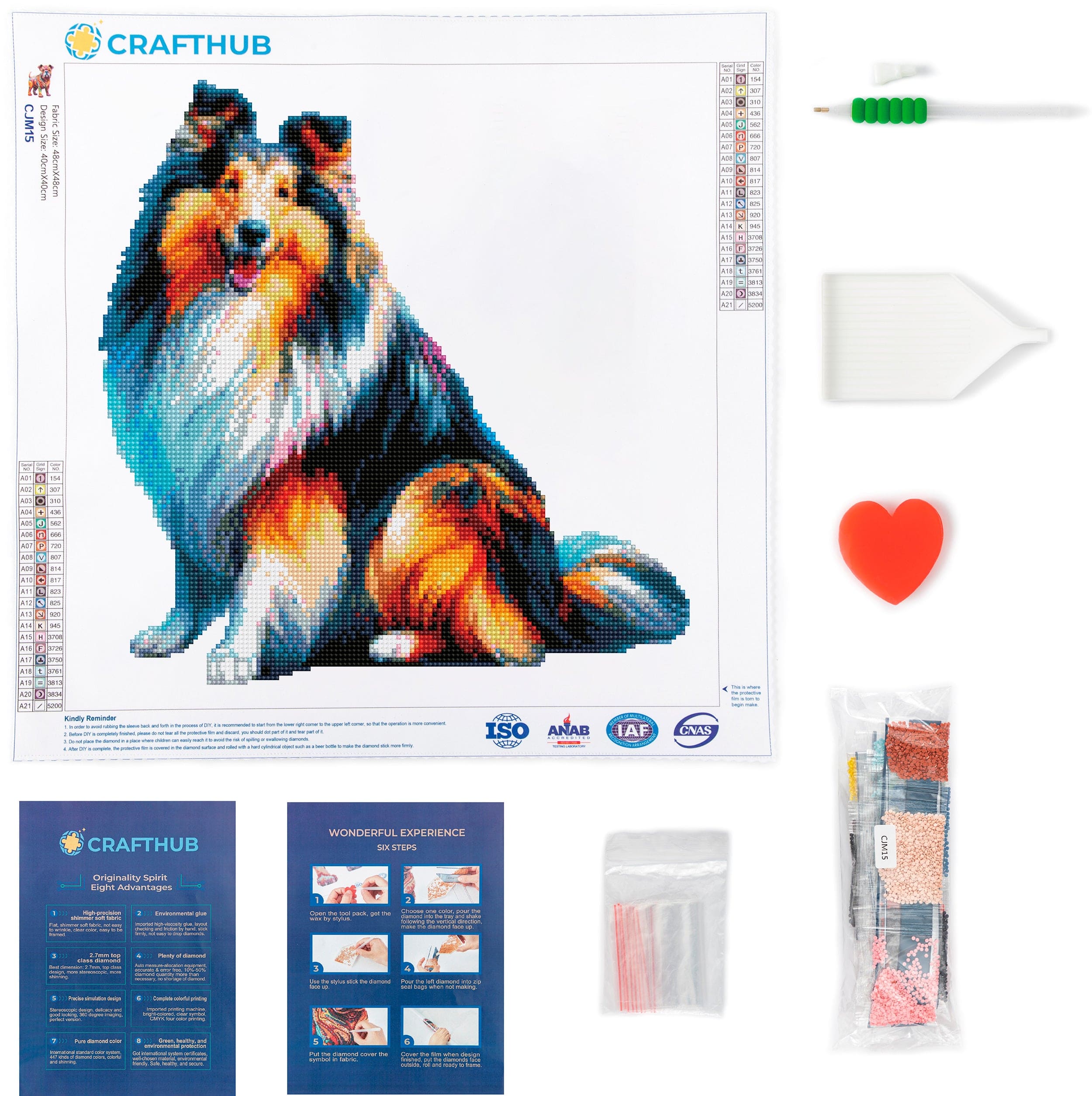 15.7"x15.7" / 40cm x 40cm Collie / Rough Collie Dog - Diamond Painting Kit