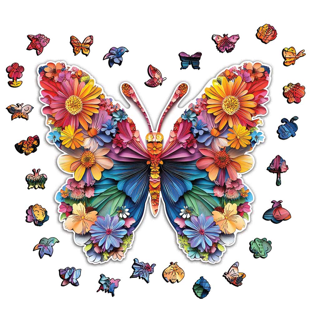 Animal Jigsaw Puzzle > Wooden Jigsaw Puzzle > Jigsaw Puzzle A5 Floral Butterfly - Jigsaw Puzzle