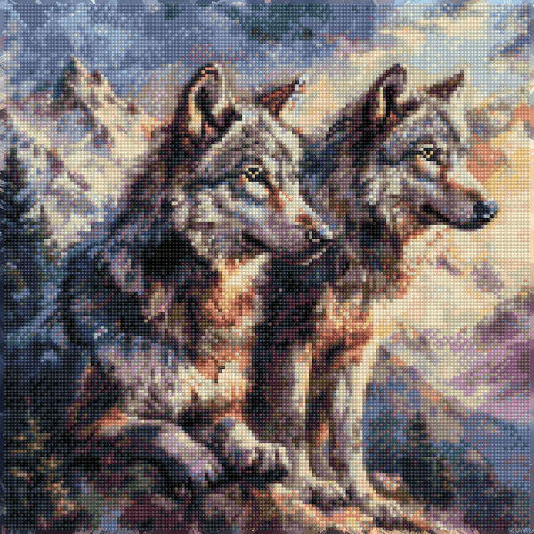 9.8" x 9.8" (25x25cm) Wolf Pair - Diamond Painting Kit