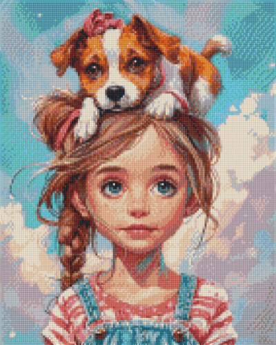 15.7" x 19.7" (40x50cm) Girl with Puppy Hat - Diamond Painting Kit