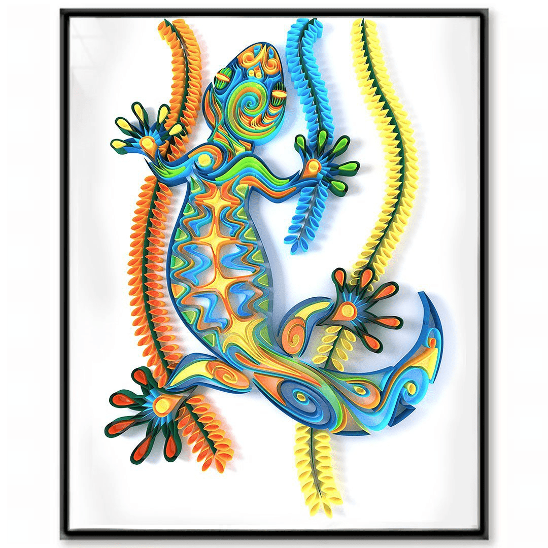 Quilling Art S – 20x25 cm (8x10 inches) Filigree Painting Kit - Gecko